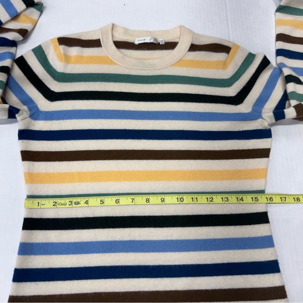 Vince Mixed Striped Cashmere Sweater Crewneck Size L Cozy Preppy - Picture 10 of 13
